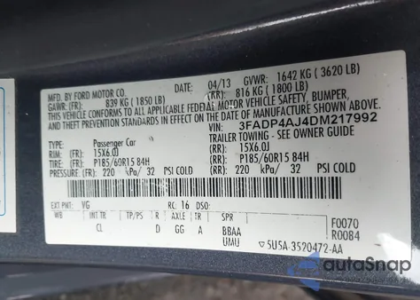 2013 Ford Fiesta S z USA, uszkodzony, nr VIN 3FADP4AJ4DM217992